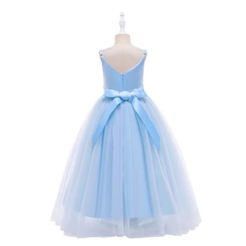 Glamulice Flower Girl Dress Light Blue Lace Bridesmaid Long A Line Princess Wedding Pageant Dresses Tulle Spaghetti Strap 11 12 Kids Formal Communion Dance Ball Gown Elegant Evening Ballgown Christmas — view 3