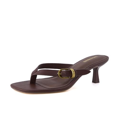 CUSHIONAIRE Marlin Low Kitten Heels for Women, Thong Style Dressy Heeled Womens Sandals with Adjustable Buckle Closure, CHOCOLATE 8 — view 8