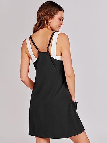 ANRABESS Women Athletic Dress Summer Tennis Workout Active Sports Mini Romper Dress Built in Shorts Travel Vacation Clothes Black X-Smal — view 4