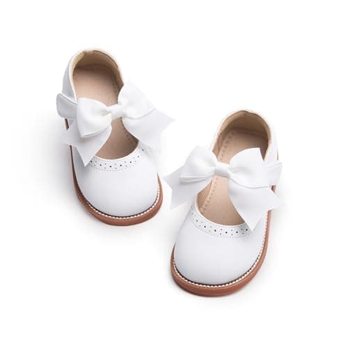 Kiderence Toddler Little Girls Mary Jane Dress Shoes School Oxford for Girls White Flats Size 8M