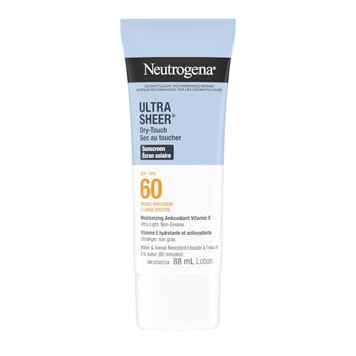 Neutrogena Ultra Sheer Dry Touch Sunscreen Lotion SPF 60 Broad Spectrum UVA UVB Protection Lightweight Water Resistant up to 80 Minutes Oil PABA Oxybenzone Free, 88mL