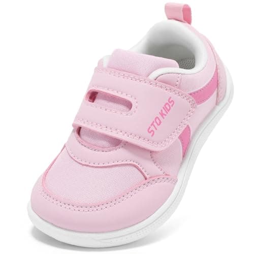 STQ KIDS Toddler Girls Barefoot Wide Toe Box Sneakers Casual Walking Tennis Shoes Soft Preschool Comfortable Running Durable Cute Water Pink Toddler Size 7