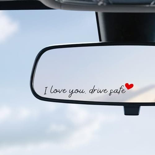 JUSTTOP 4PCS Car Decal,Decorative Rearview Mirror Sticker,I Love You Drive Safe Car Sticker,Auto Sticker and Decal,Car Decor for Women,Car Accessories,Fits Most Vehicles,Direct-Stick(Black&Red)