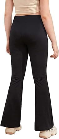 Haloumoning Girl's Leggings Cross High Waisted Flare Pants Yoga Bootcut Pants Solid Color Full Length Bell Bottoms, Black, 7-8 Years