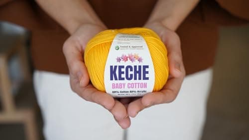 Keche Baby Cotton, 60% Cotton 40% Acrylic Yarn, Soft Cotton Yarn for Crochet and Knitting, Amigurumi Yarn 1 Skein/Ball 1.76 Oz (50g) / 180 Yrds (165m) - Light Blue — view 2