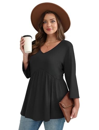 3/4 Length Sleeve Womens Tops 2026 Fall Clothes Summer Clothes Blouses for Women Business Casual Outfits Fashion Clothing Black Tops S — view 2