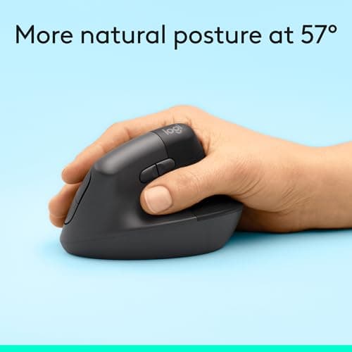 Logitech Lift Vertical Ergonomic Mouse, Wireless, Bluetooth or Logi Bolt USB Receiver, Quiet clicks, 6 Buttons, Compatible with Windows/macOS/iPadOS, Laptop, PC - Graphite — view 2