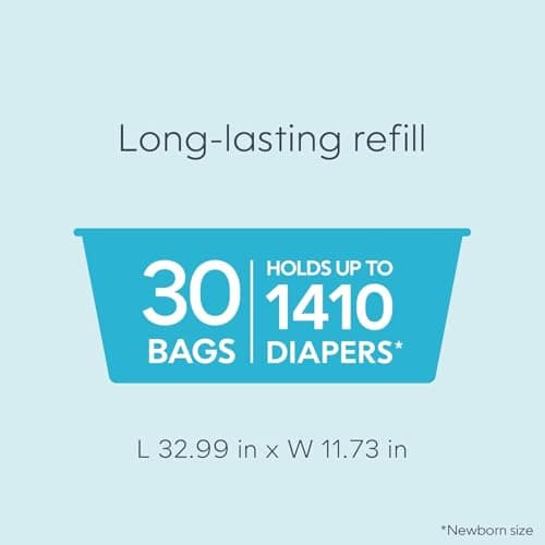 Diaper Genie Easy Roll Refill with 30 Bags - Refill for Diaper Genie Signature, Platinum, Essence Pails - Holds up to 1,410 Newborn Diapers, Blue, 1-Pack — view 2