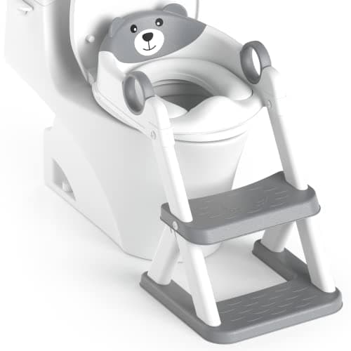 Rabb 1st® Potty Training Seat, Toddler Toilet Seat for Kids Boys Girls, 2 in1 Potty Training Toilet with Step Stool, 6 Adjustable Height, Splash Guard, Stable Triangular Anti-Slip Design(Grey)