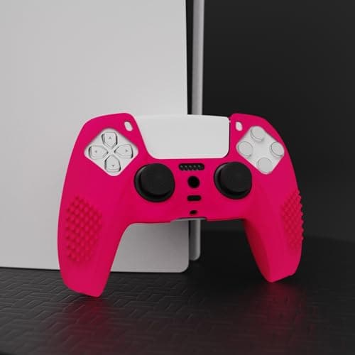 eXtremeRate PlayVital 3D Studded Edition Anti-Slip Silicone Cover Skin for ps5 Controller, Soft Rubber Case Protector for ps5 Wireless Controller with 6 Black Thumb Grip Caps - Bright Pink — view 2