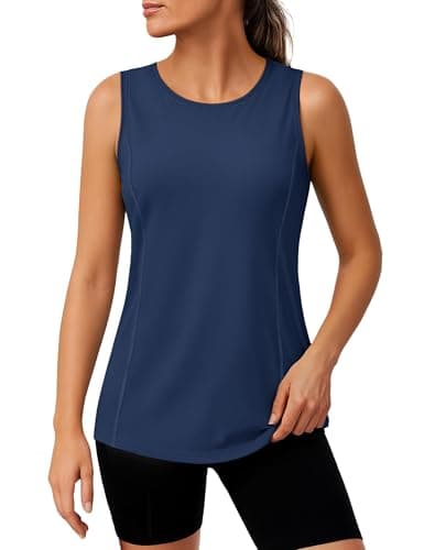 TACVASEN Womens Workout Shirts Sleeveless Athletic Yoga Tank Tops Quick Dry Running Shirts Activewear Gym Top Exercise Shirts Fitness Shirts UPF 50+ Sun Protection Shirts Navy