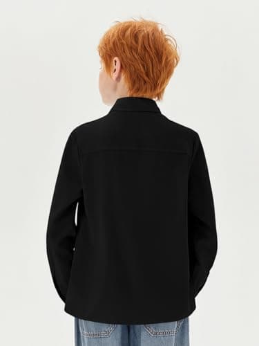 Haloumoning Boys Long Sleeve Dress Shirts Kids Classic Collared Button-Down Shirt School Uniform Shirts 5-14 Years, Black, 9-10 Years — view 4