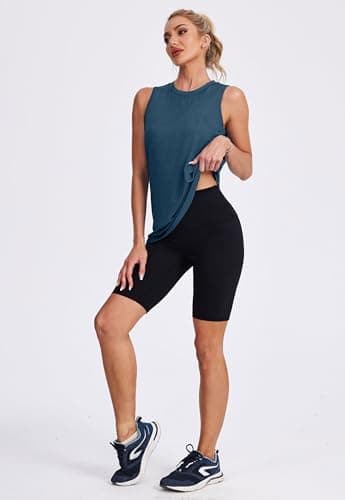 XIEERDUO Workout Tank Tops for Women Lightweight Sleeveless Crewneck Athletic Muscle Shirt Sports Tops Breathable Quick Dry Running Tennis Yoga Gym Training Soft Stretchy Active Wear Navy Blue L — view 2