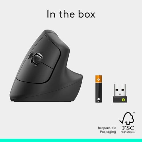 Logitech Lift Vertical Ergonomic Mouse, Wireless, Bluetooth or Logi Bolt USB Receiver, Quiet clicks, 6 Buttons, Compatible with Windows/macOS/iPadOS, Laptop, PC - Graphite — view 7