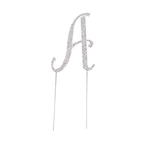 LOVENJOY Ready Gift-Boxed Letter A Cake Topper Wedding Silver Crystal Rhinestone Monogram Cake Decorations, Outlasts Acrylic, Keepsake Reused upon Anniversary, 3.3" — view 4