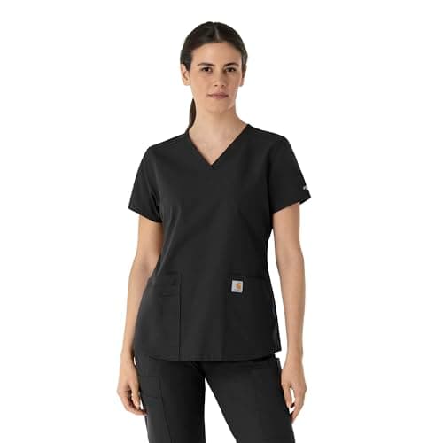 Carhartt Women's Force V-Neck 5-Pocket Top, Black, Large