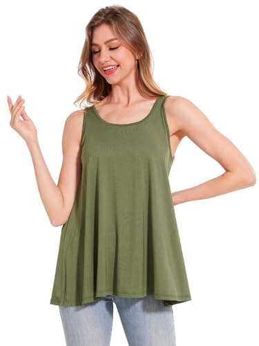Komfokore Tank Tops for Women Build in Bra Tanks Loose Fit Flowy Sleeveless Casual ArmyGreen L — view 2