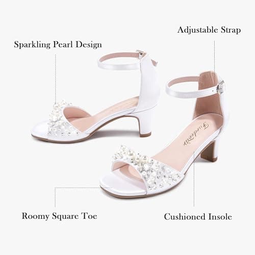 Furdeour Girls Dress Shoes White High Heel Princess Size 4 Sandals Big Kids Flower Girl Shoe Prom Dressy Age 12 Sandalias Tacones Daughter Birthday Sparkly Pearl Easter Formal (F2910 White 4) — view 5