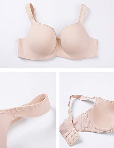 DELIMIRA Women's Balconette Bra Plus Size Full Coverage Tshirt Seamless Underwire Bras Back Smoothing Beige 34H — view 5