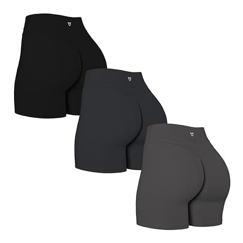 TomTiger Yoga Shorts for Women Tummy Control High Waist Biker Shorts Exercise Workout Curve Lifting Tights Short Pants, Black/Black Marl/Dark Gray, Medium