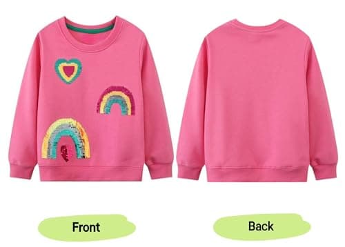 Winzik Girls Sweatshirt Christmas Sweater Shirt Toddler Kids Girl Pullover Fall Long Sleeve Tops Tee Clothes 2-7T (4-5T, Hot Pink Rainbow) — view 4