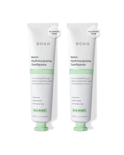 Boka Fluoride Free Toothpaste, Nano Hydroxyapatite Toothpaste, Appropriate for Sensitive Teeth - for Adult Oral Care - Ela Mint Flavor, 1.3 Fl Oz 2Pk