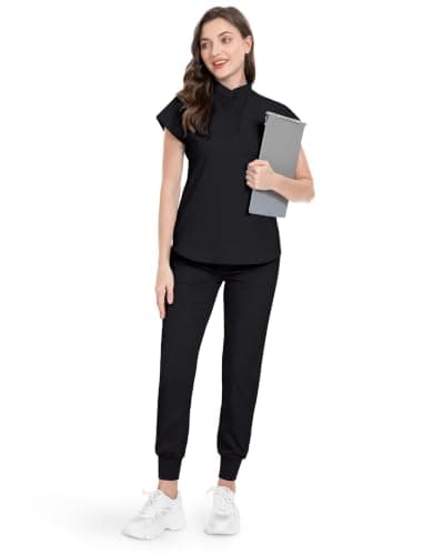 2026 Newest Scrubs Set for Women, 4-Way Stretch Medical Workwear Nurse Uniforms Set Modern Scrub Top & Jogger Pants