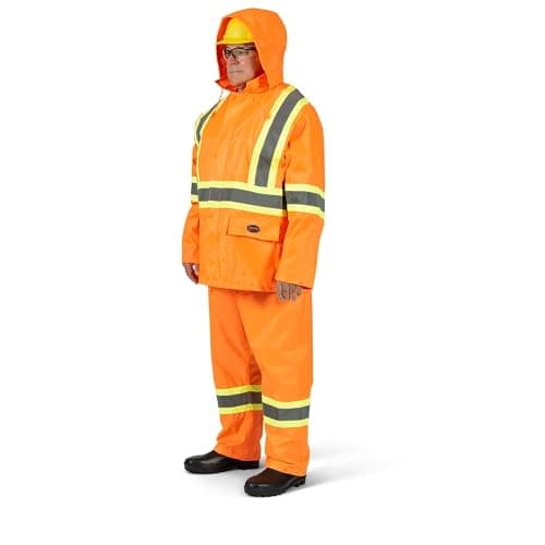 Pioneer Hi Vis Waterproof Heavy Duty Rainsuit - Hooded Rain Jacket and Bib Pants - 210D Oxford Poly/PVC - Orange — view 8