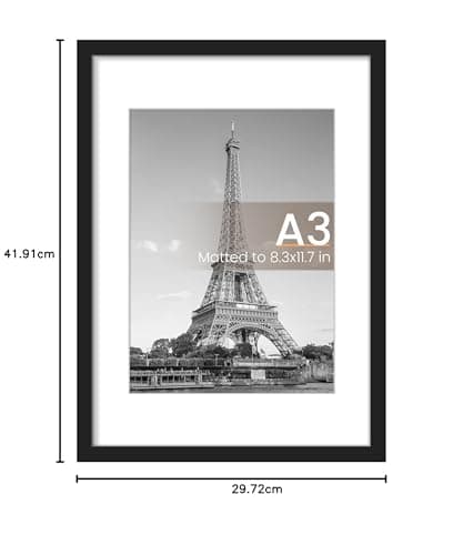 upsimples A3 Picture Frame, Display Pictures 8.3x11.7 with Mat or 11.7 x 16.5 Without, Wall Hanging Poster Frames, Black, 1 Pack — view 6