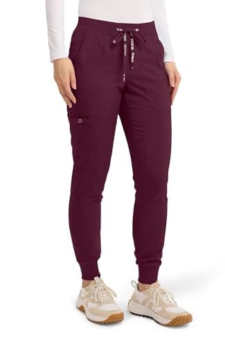 Med Couture Scrub Pants for Women Jogger Pant with 5 Pockets, Lightweight, Ultra Soft, 2-Way Stretch Fabric - MC7710, M, Wine — view 3