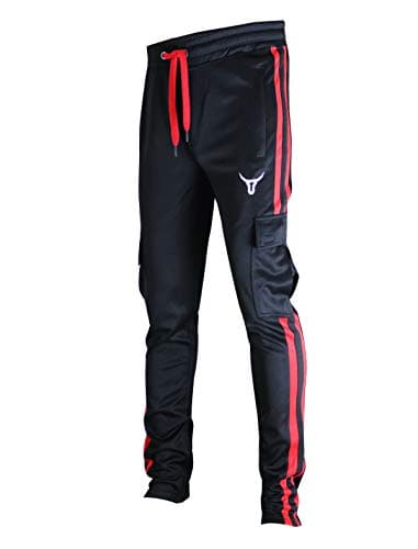 SCREENSHOT-Track Pants Basic Mens Premium Slim Fit Athletic Fitness Fashion Urban Lifestyle Streetwear Bottoms, P41900-black/Red, Small
