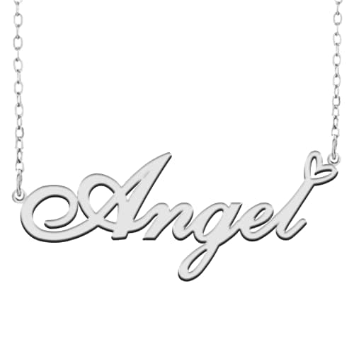 RONKAHSHOW Angel Custom Pendant Name Necklace Customized Personalized with Heart Necklace Best Gift for Women New Year Birthday Mother’s day Christmas wedding Party S