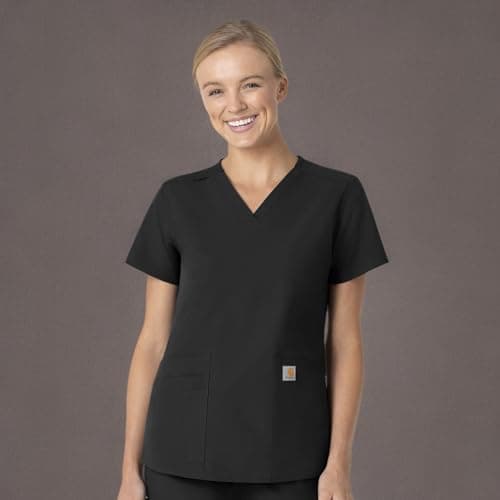 Carhartt Scrubs C12113 Women's Force® Modern Fit V-Neck Top, Black, Small — view 10