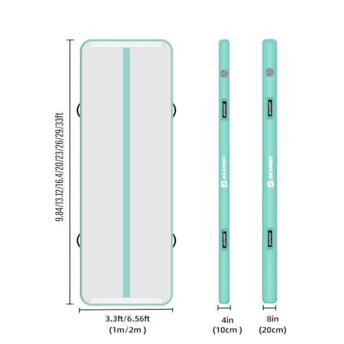 AKSPORT Air Mat Tumble Track Gymnastis Tumbling Mat Inflatable Mats With Electric Air Pump for Home Use/Tumble/Gym/Training/Cheerleading/Parkour/Beach/Park/Water(Mint Green, 13.12ft)