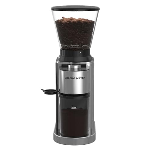 Aromaster Burr Coffee Grinder, Brush Included for Easy Cleaning, 48 Grind Settings, Adjustable Timing