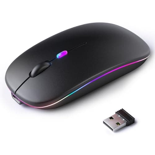 KANMABPC Wireless Bluetooth Mouse – Rechargeable, Silent, Dual Mode (Bluetooth 5.2 & USB) with LED Lights – Portable for Laptop, Desktop, & Tablet(Black)