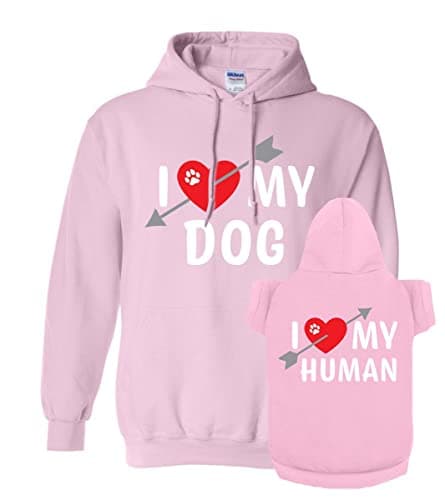 Matching Hoodies for Dogs and Humans - I Heart My Dog I Heart My Human Set - Soft Pet Sweatshirt - Premium Dog Hoodie - Great Gift for Christmas, Thanksgiving, Hanukkah