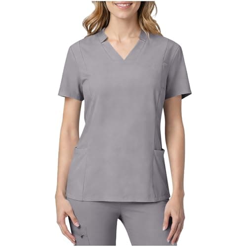 Women Medical Scrub Tops with Notch V Neck Short Sleeve High Elastic Scrubs Classic Lightweight Breathe Nurse Uniform Gray Medium