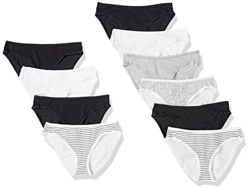 Amazon Essentials Women's Cotton Bikini Brief Underwear, Pack of 10, Black/Bright White/Grey, XX-Small