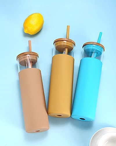 Tronco 28oz Glass Tumbler Glass Water Bottle Straw Silicone Protective Sleeve Bamboo Lid — view 5