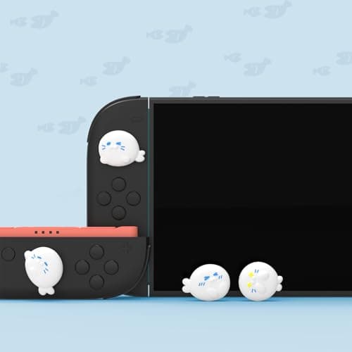 PlayVital Thumb Grips for Nintendo Switch 2 | Kawaii Silicone Joystick Caps (4-Pack) - Cute Accessories Animal Design Thumbstick Covers for Joycon 2 - Cutie Seal Squad — view 2