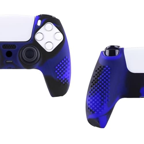 eXtremeRate PlayVital Black 3D Studded Edition Anti-Slip Silicone Cover Skin for ps5 Controller, Soft Rubber Case Protector for ps5 Wireless Controller with Thumb Grip Caps - Blue & Black — view 3