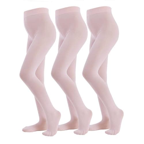 MANZI 3 Pairs Footed Girls Tights for Ballet Dance School Age 4-6 Pink Medium