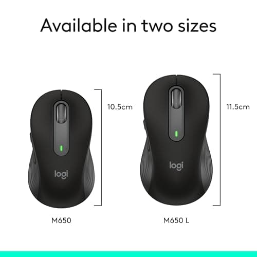 Logitech Signature M650 L Full Size Wireless Mouse - for Large Sized Hands, 2-Year Battery, Silent Clicks, Customizable Side Buttons, Bluetooth, for PC/Mac/Multi-Device/Chromebook - Black — view 9