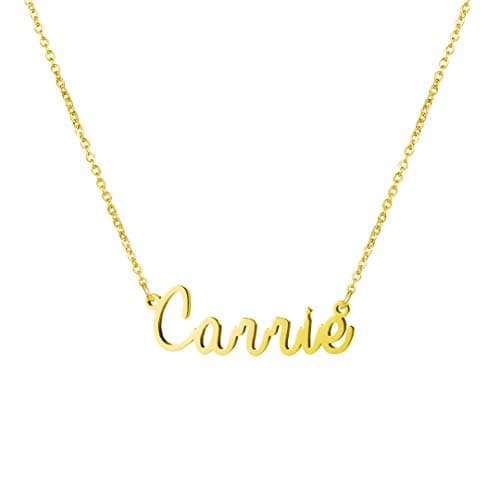 Awegift Women Jewelry Name Necklace Big Initial Gold Plated Best Friend Women Gift for Her Carrie