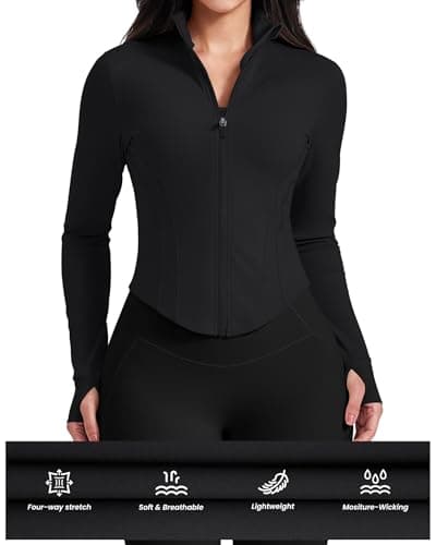 AVGO Workout Jacket for Women Zip Up Cropped Running Jackets Athletic Yoga Gym Tops with Thumb Holes (Z-Black, S) — view 4