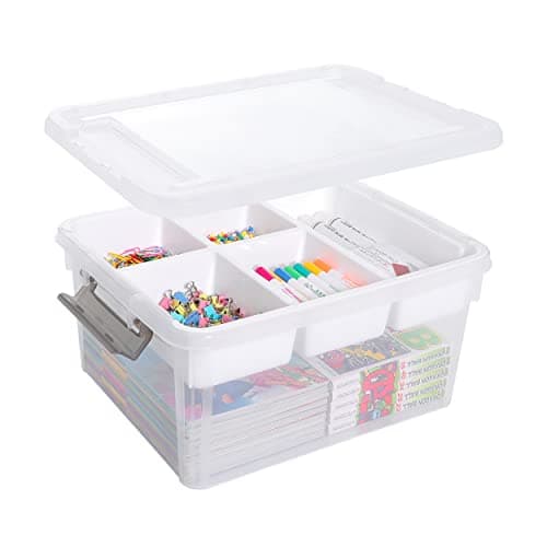 Citylife 17 QT Plastic Storage Box with Removable Tray Craft Organizers and Storage Clear Storage Container for Organizing Bead, Tool, Sewing, Playdoh, Coloring Books, Markers
