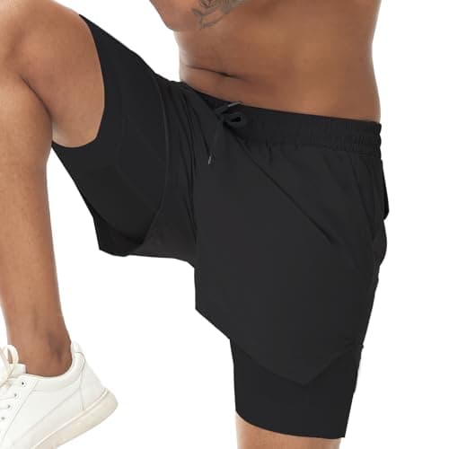 Muscle Killer Men's 2 in 1 Running Shorts Quick Dry Gym Athletic Shorts with Liner Workout Short for Men with Pockets Black — view 4