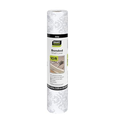 Smart Design Bonded Grip Shelf Liner - 12 Inch x 10 Feet - Non Adhesive, Strong Grip Bottom, Easy Clean Kitchen Drawer, Cabinet, Cupboard Dresser Protector Cover, Non Slip Rubber Mat - Fleur Gris — view 2
