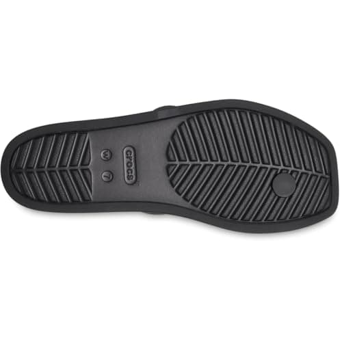 Crocs Women's Miami Toe Loop Sandals | Square Toe Flat | Flexible Straps | Croslite Foam Footbed, Black, 8 — view 3
